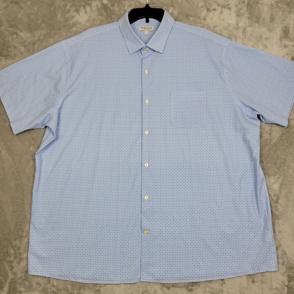 ⁠Peter Millar Summer Comfort Mens 2XL Blue Geometric Short Sleeve Shirt (NWOT)